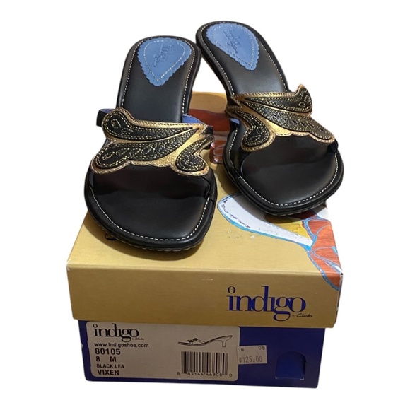 Clarks Indigo leather kitten heel sandal. Sz 8 - Picture 1 of 16